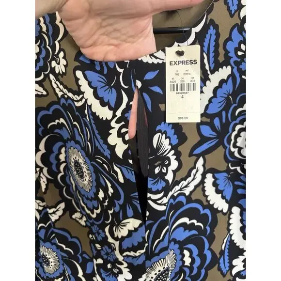 NWT Express Blue Brown Floral Cropped Wide Leg Jumpsuit Size 4 Pockets - Picture 7 of 11